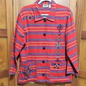 Vintage 90's Chico's Vibrant Serape-Striped & Embroidered Jacket